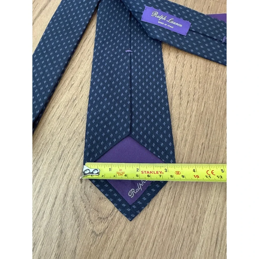 Ralph Lauren Purple Label Diamond Print Cashmere Silk Tie Navy Blue Italy NEW